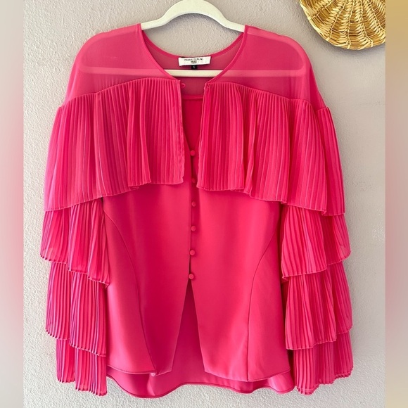 Prabal Gurung Collective Pleated Tiered Sleeve Pink Blouse Size 6 - Picture 2 of 8